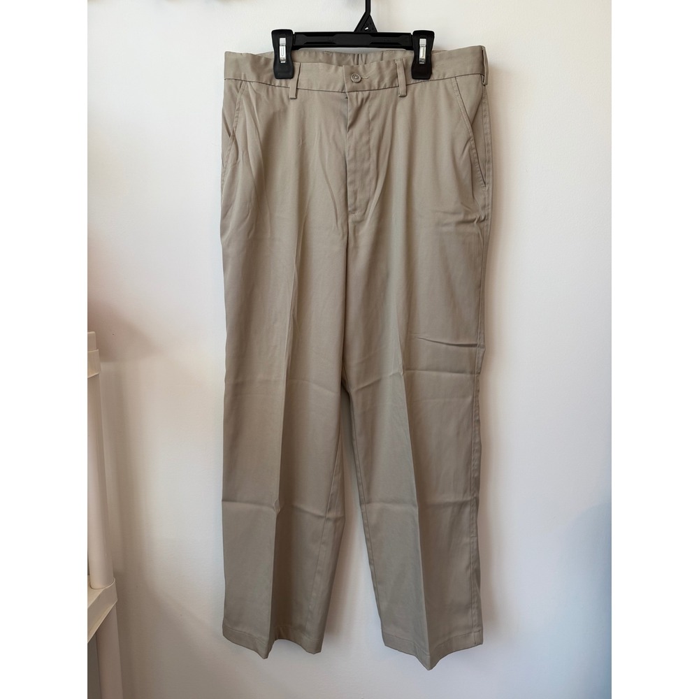 Pebble Beach Performance Mens Khaki Golf Pants 32x30 Tan Flat Front Stretch